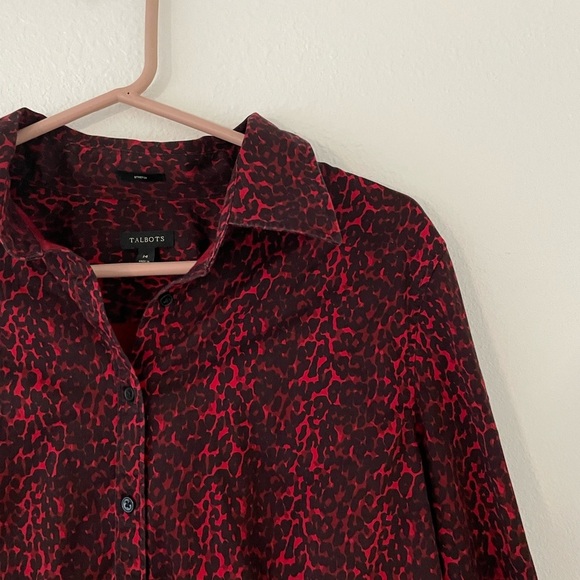 Talbots Leopard Print Stretch Button Down Shirt - Picture 2 of 6